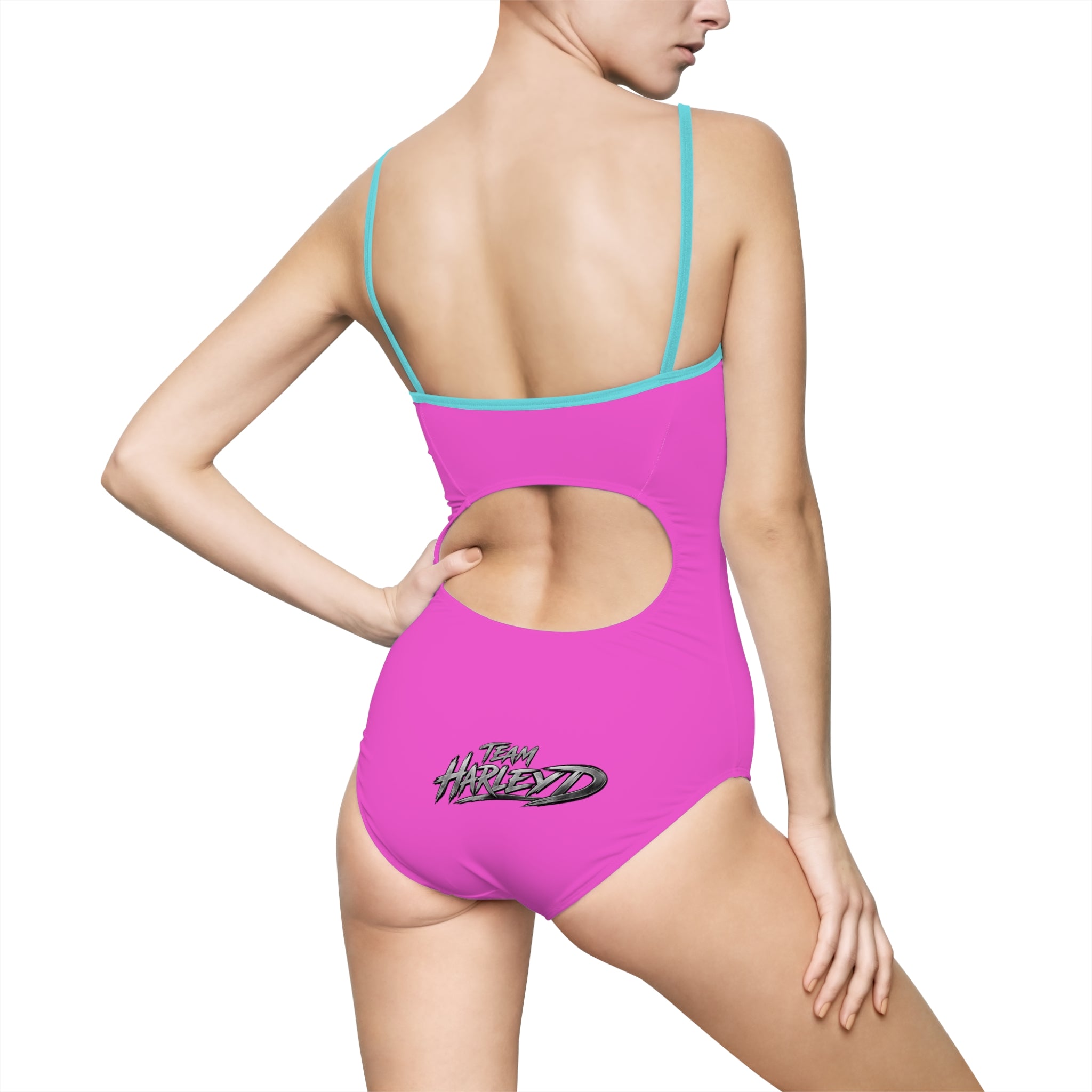 Daddy Harley Pink One-Piece Swimsuit — Retro Logo Beach Swimwear