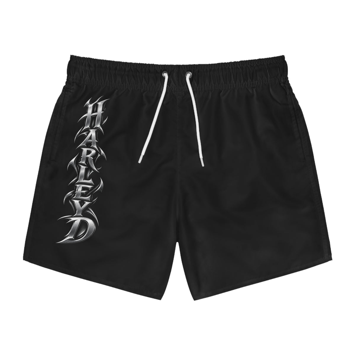 Harleyd Gothic Swim Trunks - Black Vertical Script
