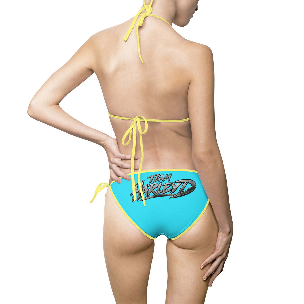 Turquoise Tie-Side Bikini Swimsuit with 'Always Rebellious' Graphic