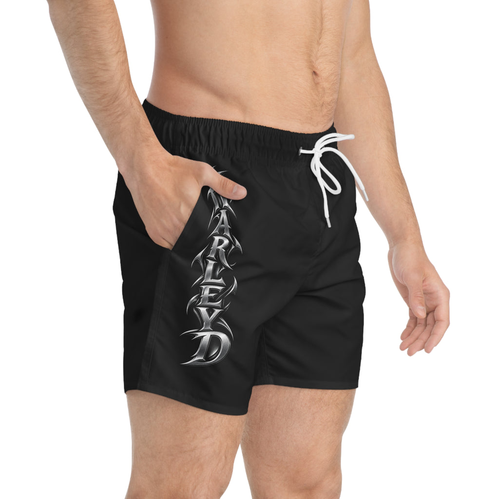 Harleyd Gothic Swim Trunks - Black Vertical Script