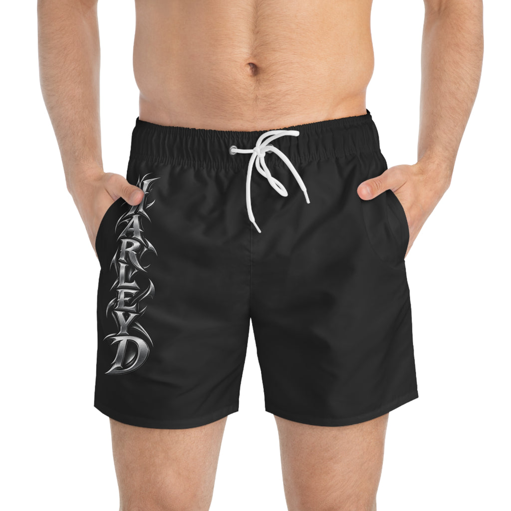 Harleyd Gothic Swim Trunks - Black Vertical Script