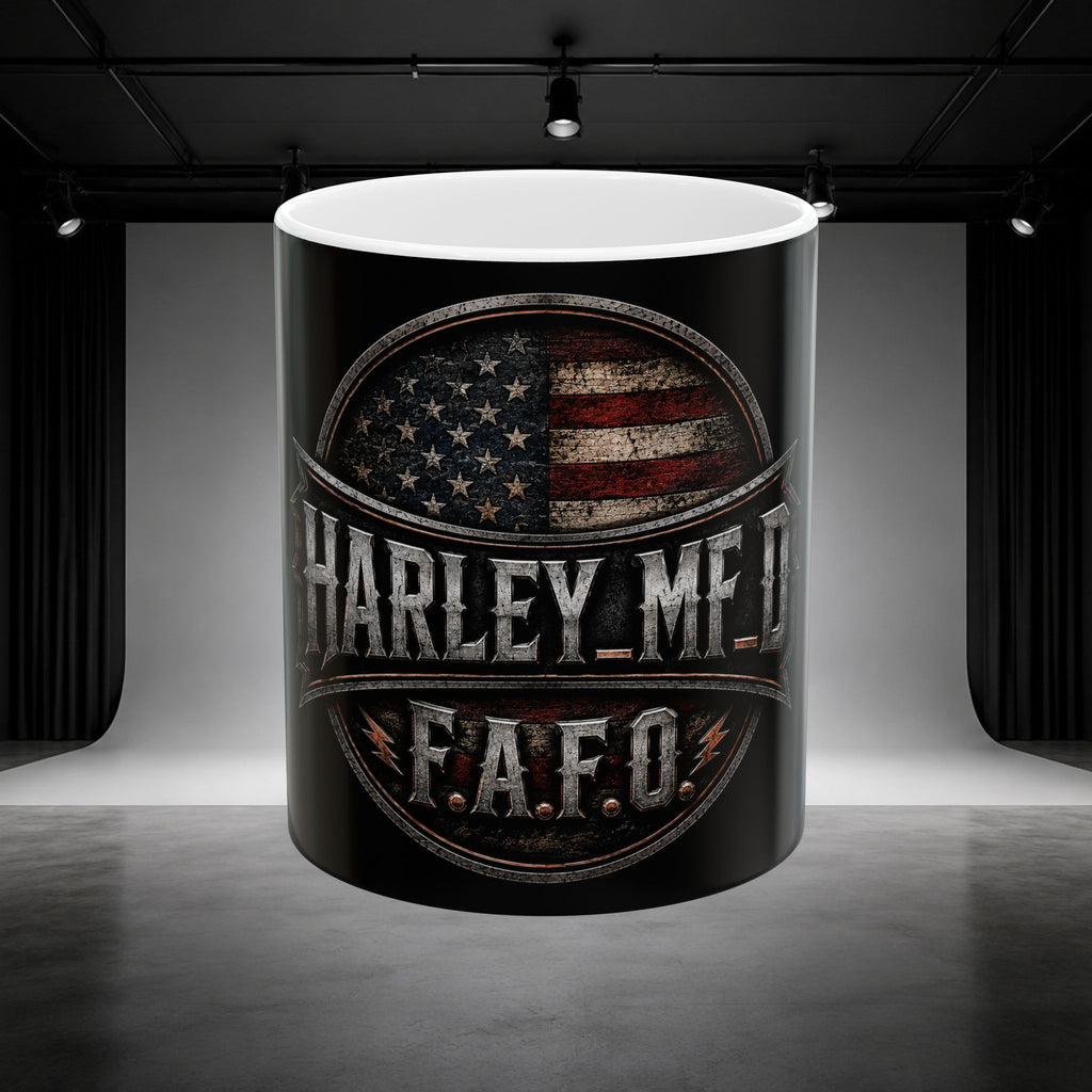 Harley Metal Flag Ceramic Mug – American Biker F.A.F.O. Coffee Cup (11oz/15oz)