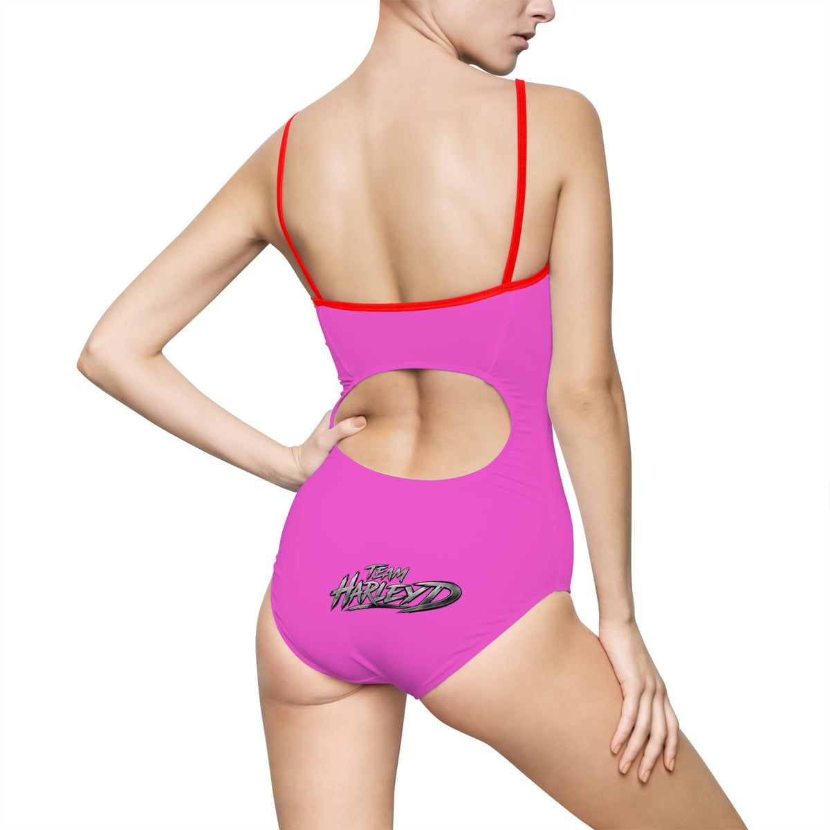 Daddy Harley Pink One-Piece Swimsuit — Retro Logo Beach Swimwear