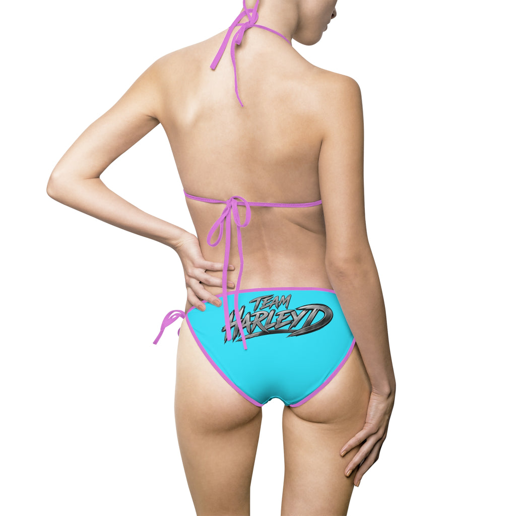 Turquoise Tie-Side Bikini Swimsuit with 'Always Rebellious' Graphic