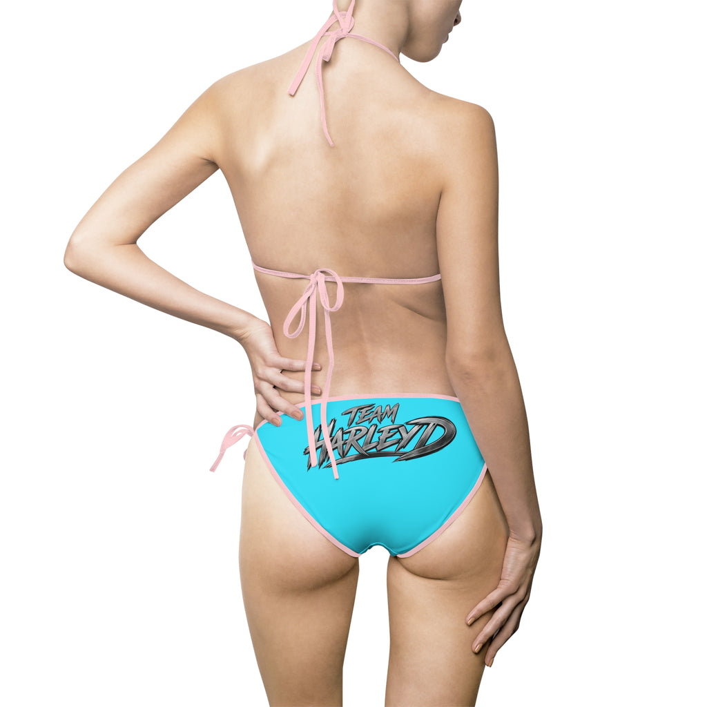 Turquoise Tie-Side Bikini Swimsuit with 'Always Rebellious' Graphic