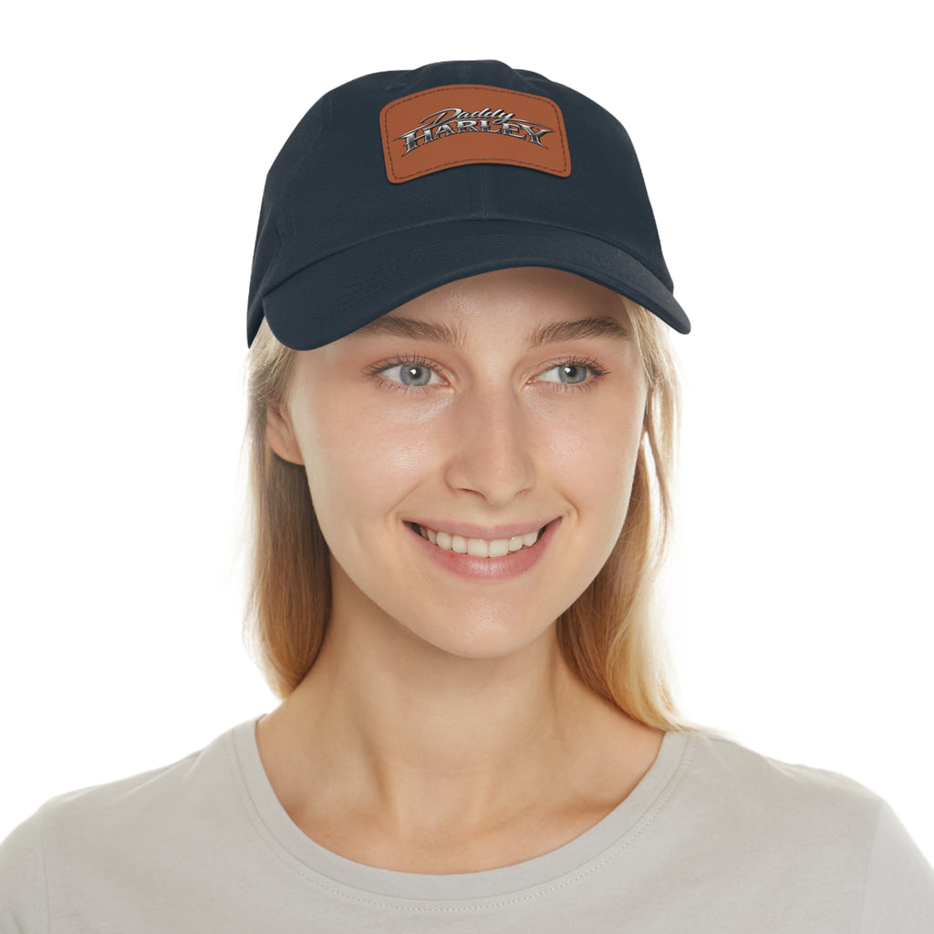 Daddy Harley Leather Patch Dad Hat — Vintage Motorcycle Baseball Cap
