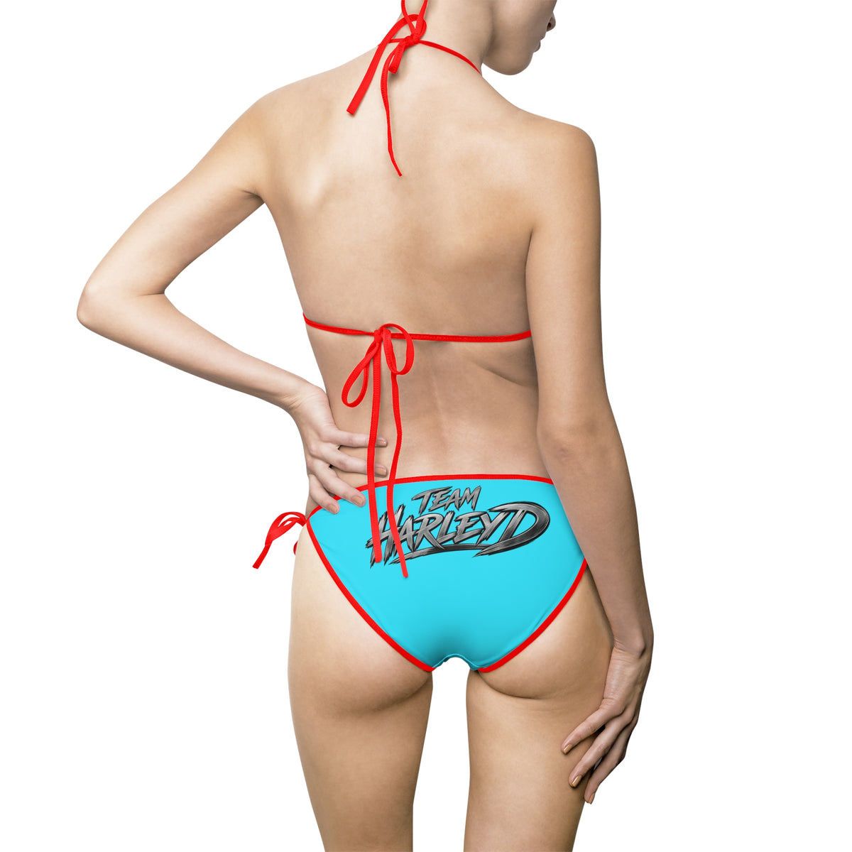 Turquoise Tie-Side Bikini Swimsuit with 'Always Rebellious' Graphic